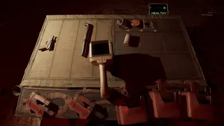 A cloth bag inventory from FPS Industria 2, with gear tucked into holsters and spaces where you can place items for crafting.