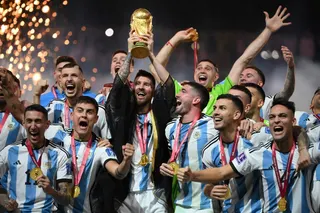 This file picture shows Argentina’s Lionel Messi lifting the World Cup trophy during the Qatar 2022 World Cup trophy ceremony after the football final match between Argentina and France at Lusail Stadium in Lusail, north of Doha on December 18, 2022. — AFP pic