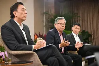 From left: Acting Minister for Transport Jeffrey Siow, Deputy Prime Minister Gan Kim Yong and Acting Minister for Culture, Community and Youth David Neo meeting the media to deliver the midterm update on the Economic Strategy Review in January.